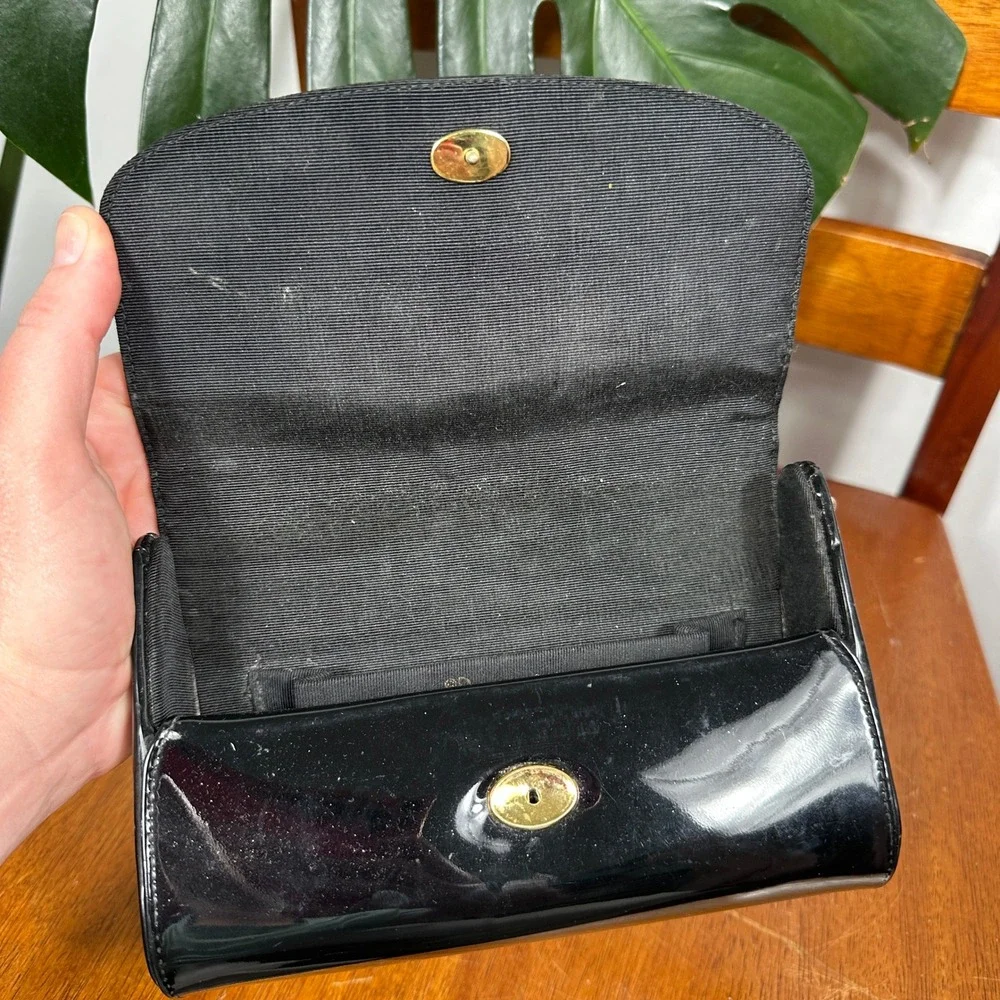 Vintage Evening Bag Womens Small‎ Black Good Patent Chain Strap Clutch